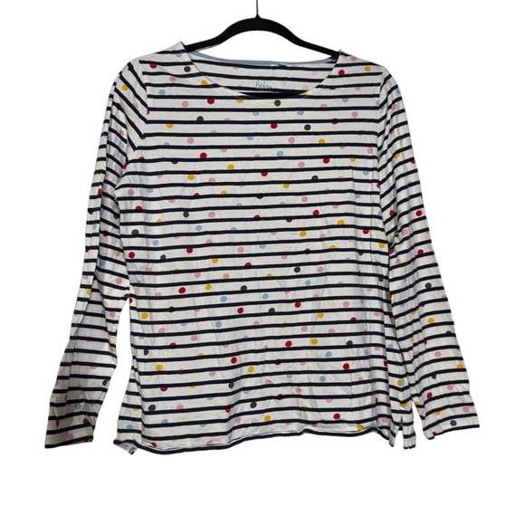Boden Breton Long Sleeve Tee Stripes and Dots Navy Blue White Size 14 - Picture 2 of 9